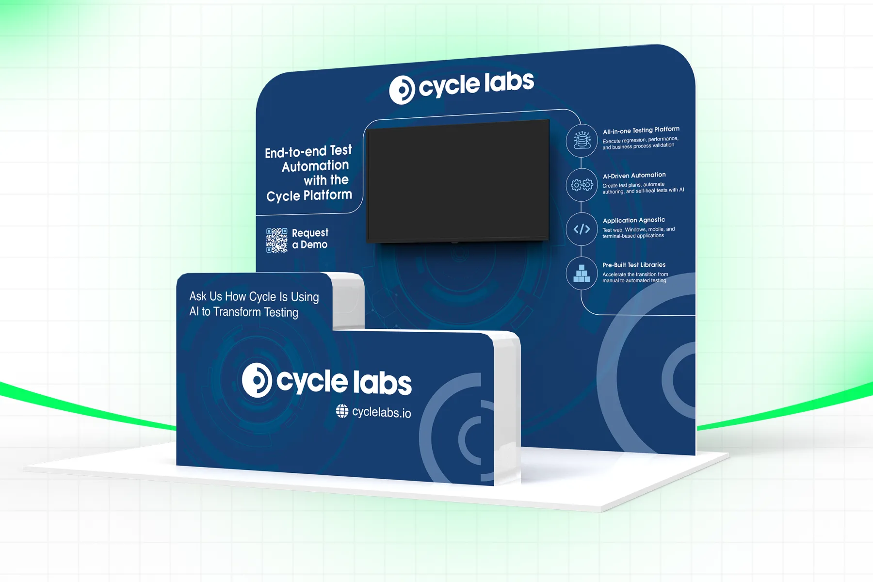 Cycle Labs Trade Show Booth Design With Backdrop Wall and Demo Counter