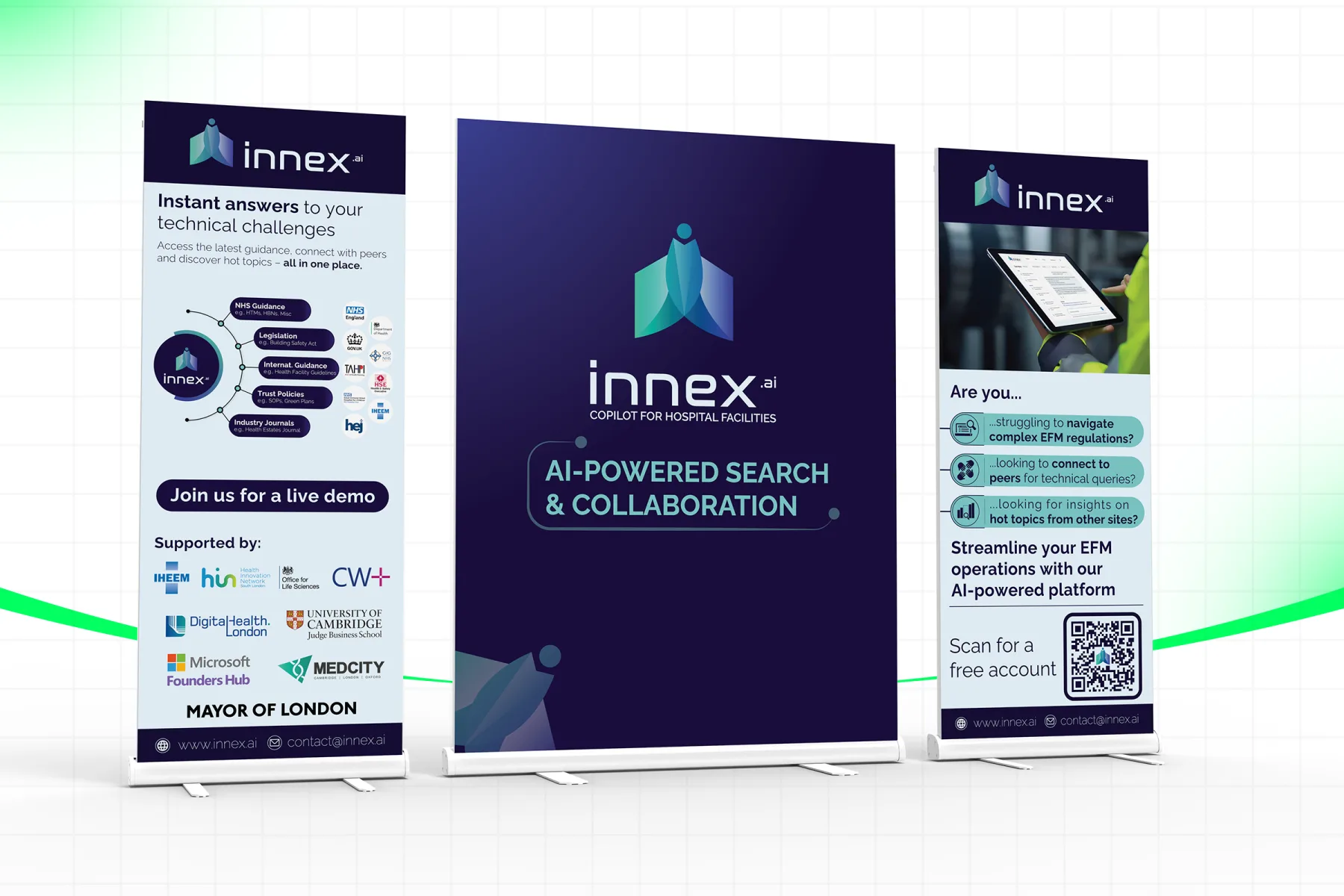 innex.ai Roll-Up Banner Stand Design for a Hospital Facilities AI Platform